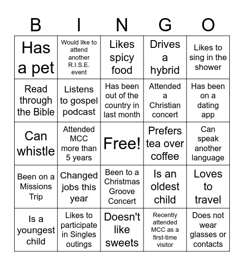 Single-Mingle Bingo Card