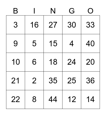 Multiplication Bingo Card
