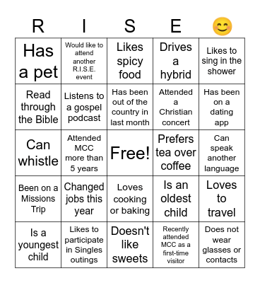 Single-Mingle Bingo Card
