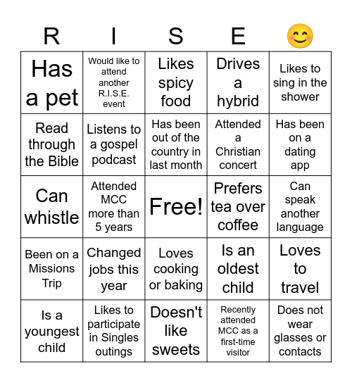 Single-Mingle Bingo Card