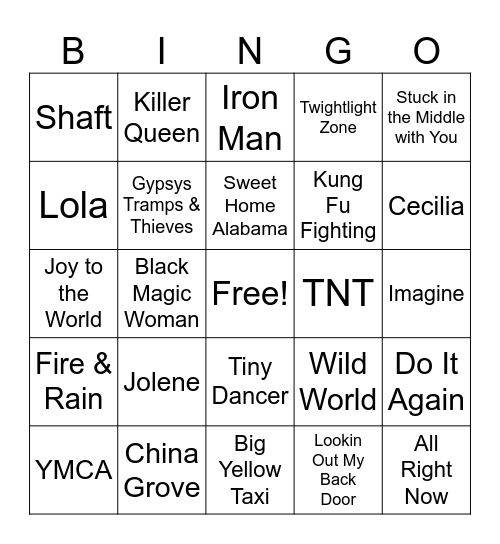 70s MUSIC BINGO Card