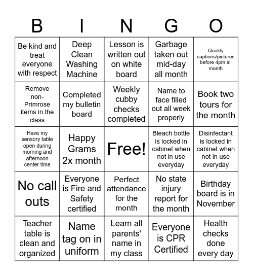 November Bingo Card