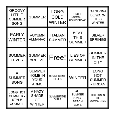 SEASONS Bingo Card