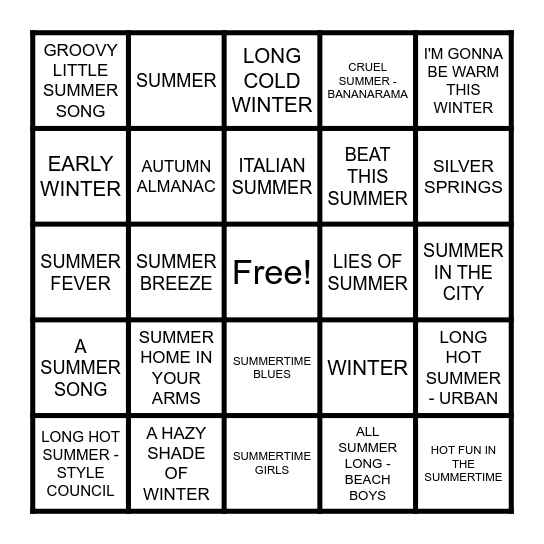 SEASONS Bingo Card