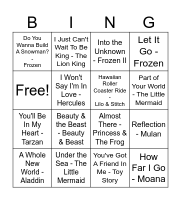 DISNEY MUSIC Bingo Card