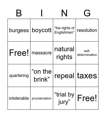US History Ch. 4 Vocab Bingo Card