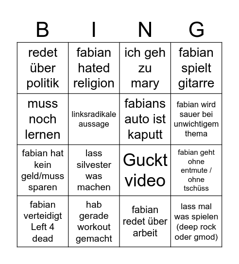 BosBian Bingo Card