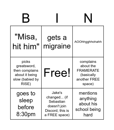 Seth MHW Bingo Card