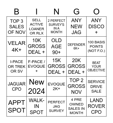 Year End Contest Bingo Card