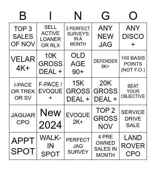 Year End Contest Bingo Card