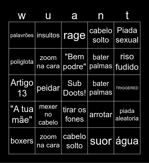 Wuant Bingo Card