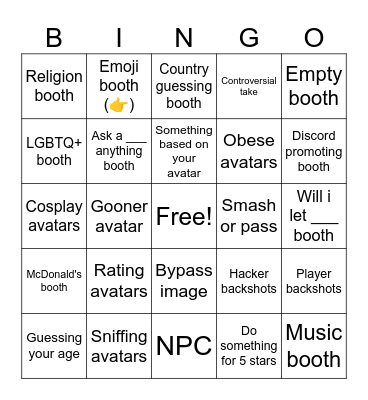 Rate My Avatar Bingo Card