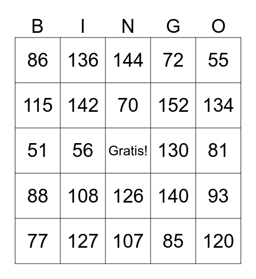 2 digit addition Bingo Card