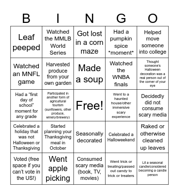 Fall Bingo Card