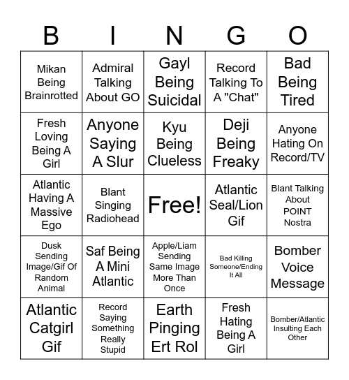 Opp Zone Daily Bingo Card