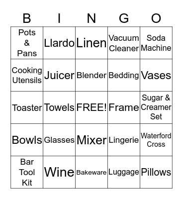 Nancy & Dominick's Shower Bingo Card