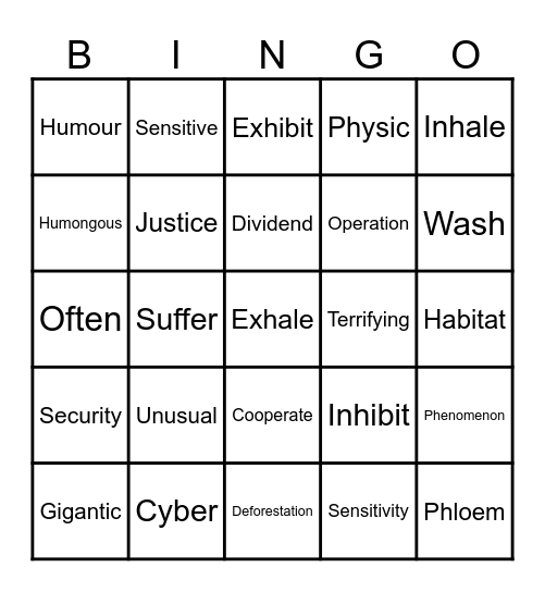 Game 1 Bingo Card