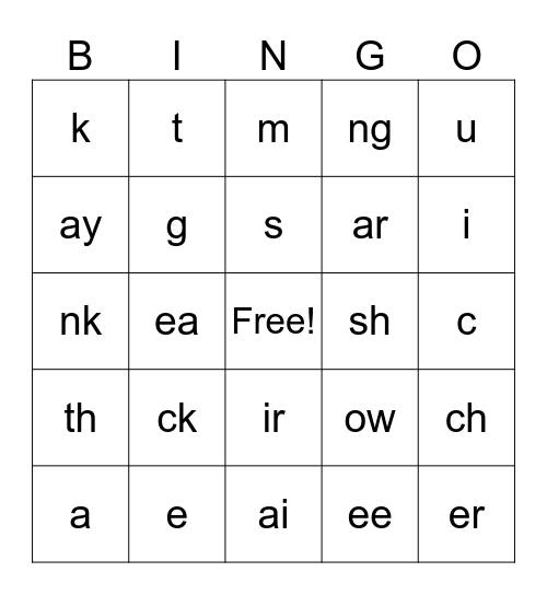 Phonics Bingo Card