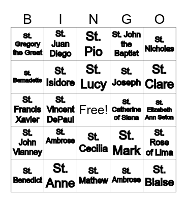 Saint Bingo Card