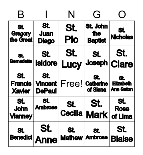 Saint Bingo Card