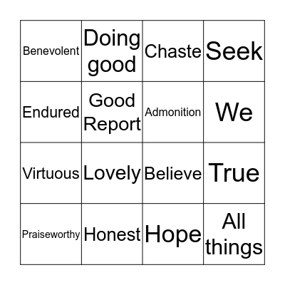 13th Article of Faith Bingo Card