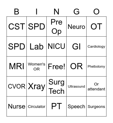 Medical Professions Bingo Card