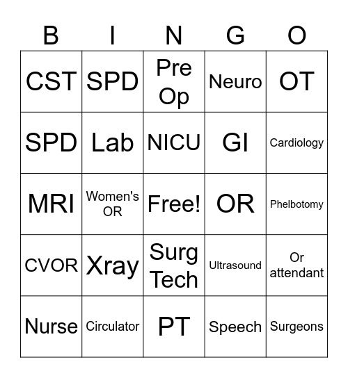 Medical Professions Bingo Card