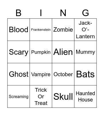 Scary Bingo Card