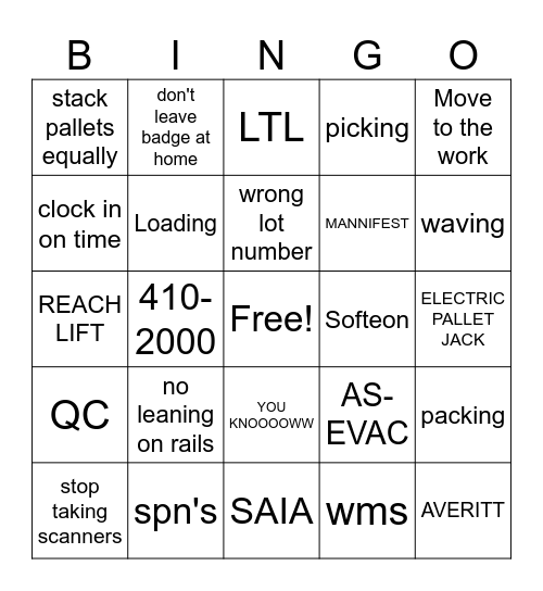 LTL BINGO Card