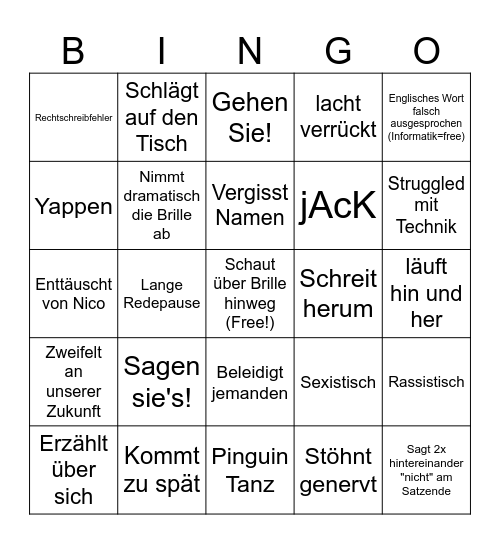 Engler Bingo Card