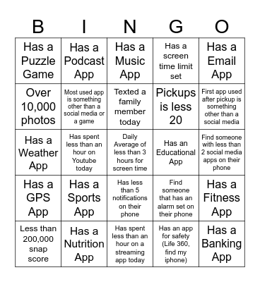 Phone Bingo Card