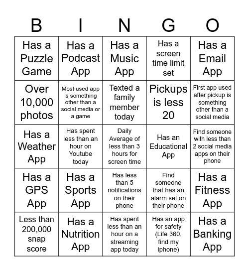 Phone Bingo Card