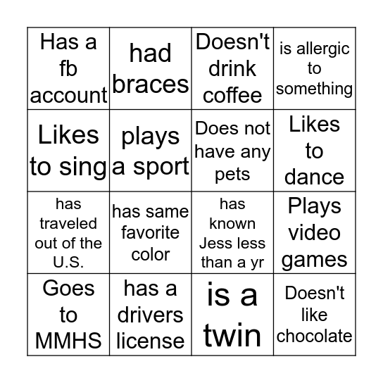 Someone who. .  Bingo Card