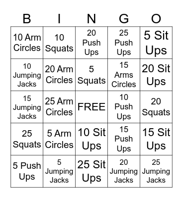 Physical Education Bingo Card