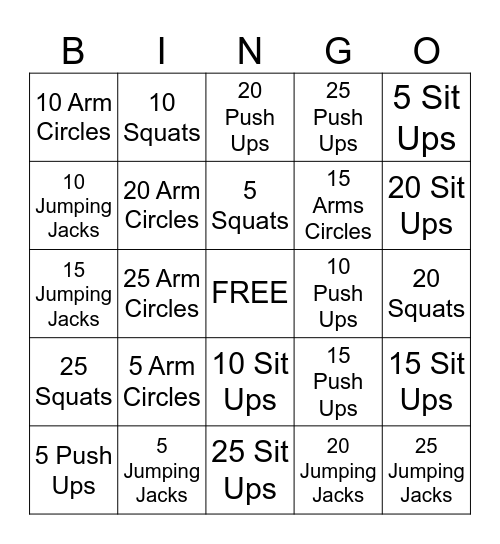 Physical Education Bingo Card