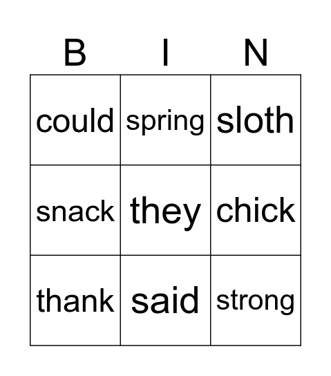 Week 11 Bingo Card