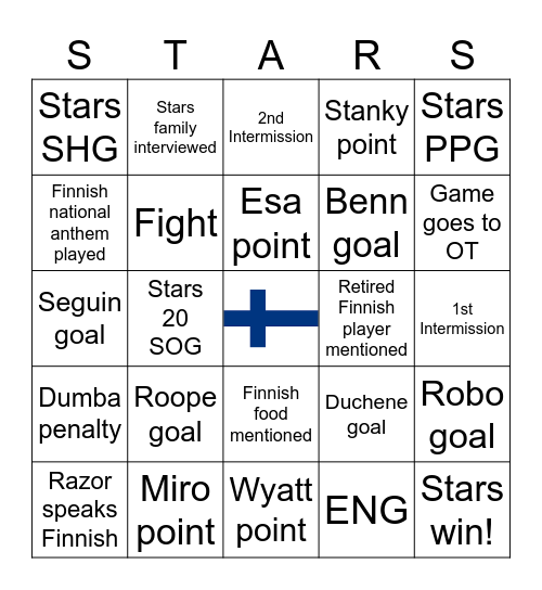 Stars Finland Bingo Card