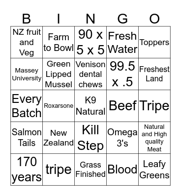 K9 Natural Bingo Card