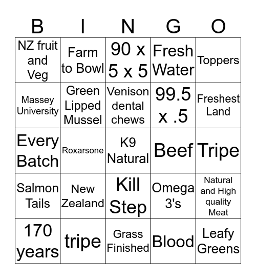 K9 Natural Bingo Card