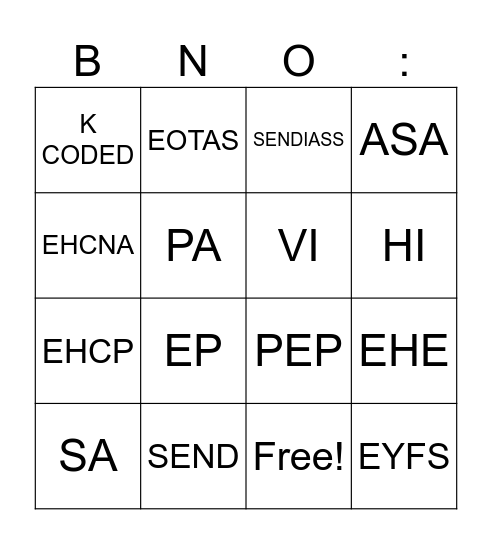 Education Acronyms Bingo Card