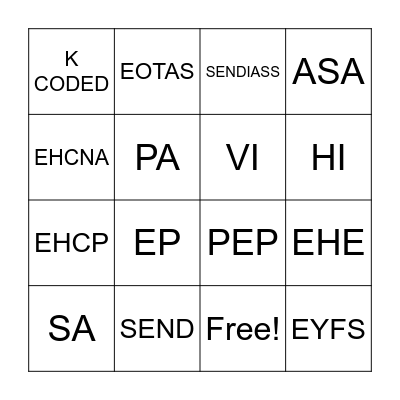 Education Acronyms Bingo Card