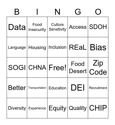 Health Equity BINGO Card