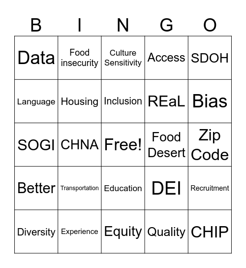 Health Equity BINGO Card