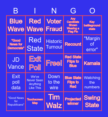 Election Night 2024 Bingo Card