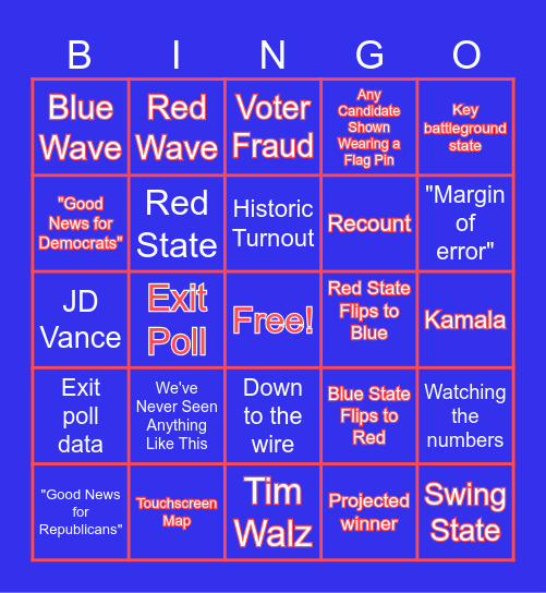 Election Night 2024 Bingo Card