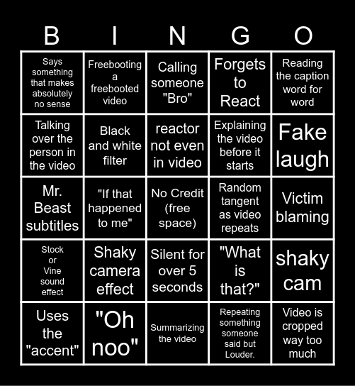 Sssniperwolf Bingo Card