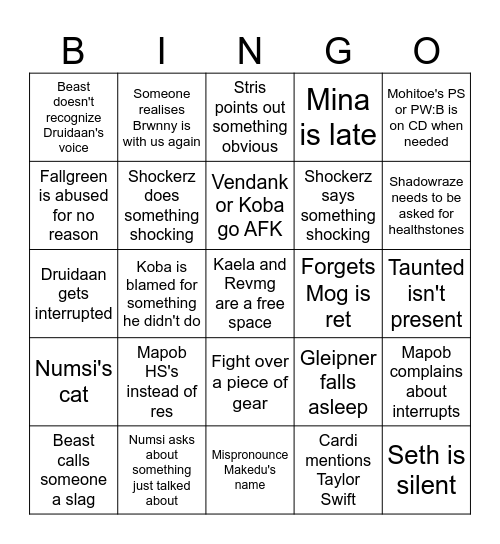 After Dark Transmog Run Bingo Card