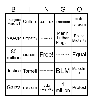 BLACK live matter Bingo Card