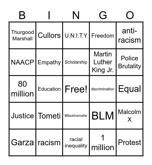 BLACK live matter Bingo Card