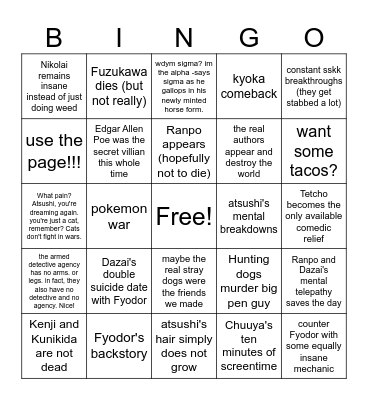 BSD season 6 (only slightly serious) Bingo Card